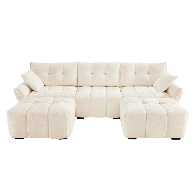 110.2  Chenille 3 Seater Upholstered Sofa, 2 Ottoman