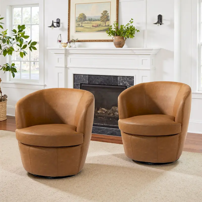 Modern Swivel Leather Accent Chair Upholstered Barrel Chair