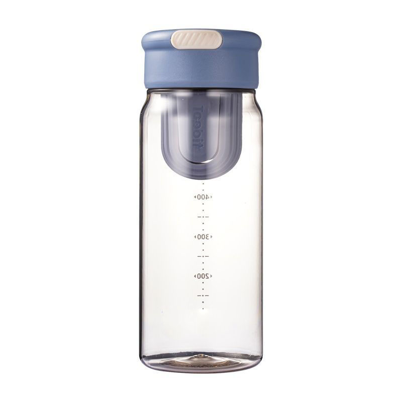 650ML Blue Clear Wide Mouth Water Bottle with Tea Infuser and Volume Markers