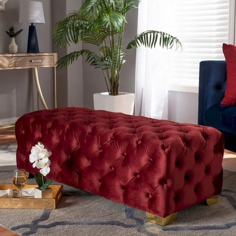 Velvet Fabric Ottoman Bench