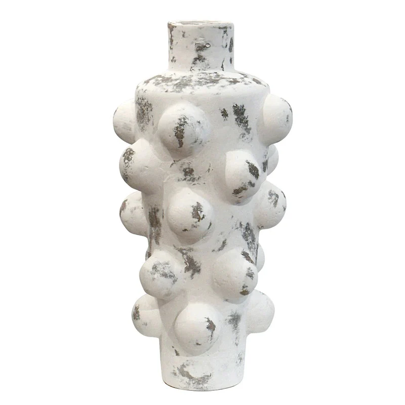Harp & Finial Watts Vase - Distressed White Finish on Ceramic