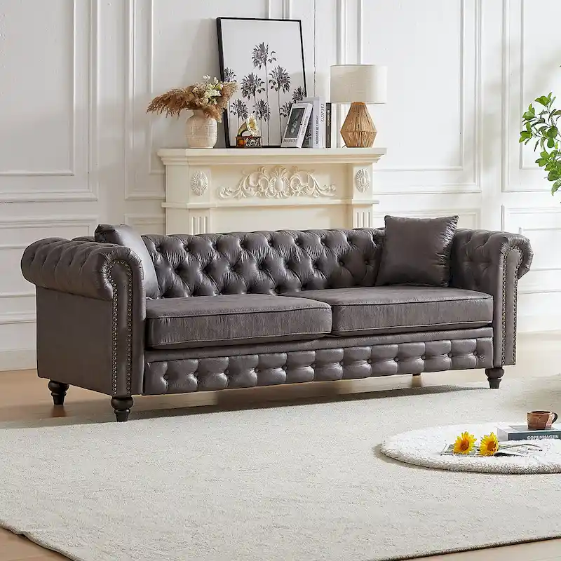 Chesterfield 85.5 Tech Fabric 3-seater Sofa with Cushions