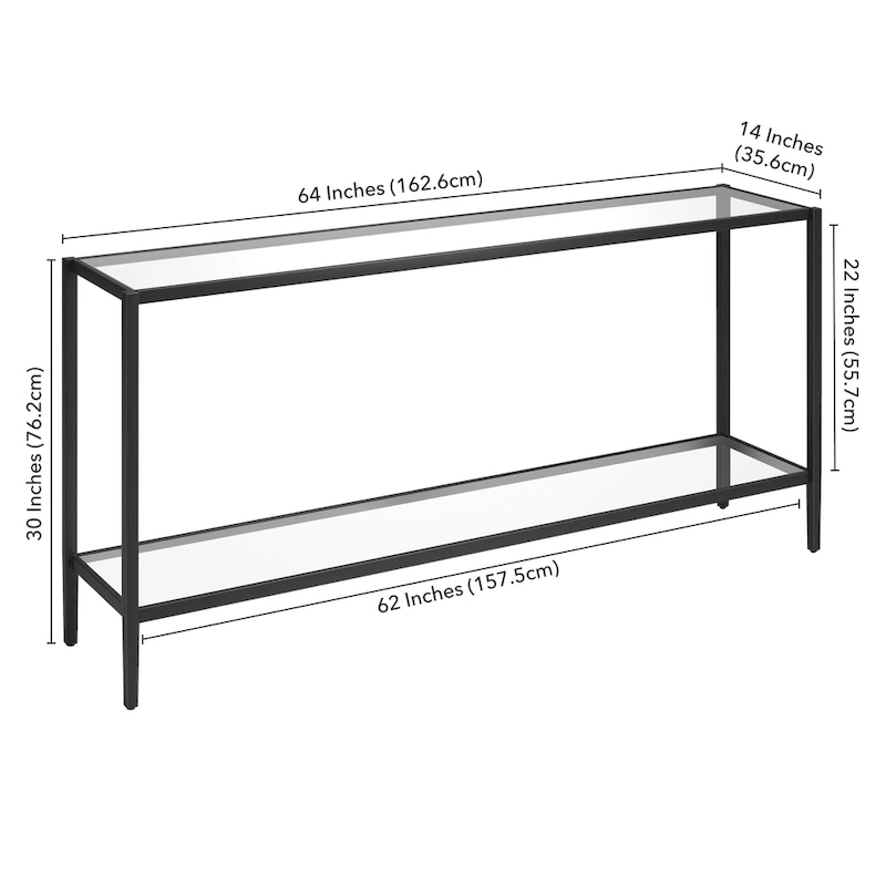 Hera 64 Wide Rectangular Console Table with Glass Shelf - 64 Wide