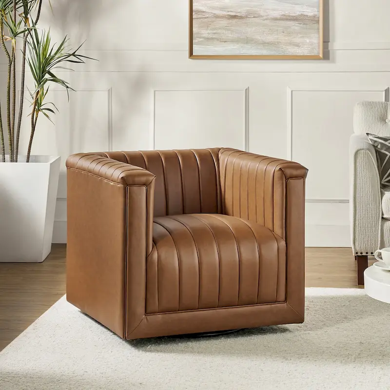 Esteban Modern Leather Upholstered Swivel Barrel Chair by HULALA HOME