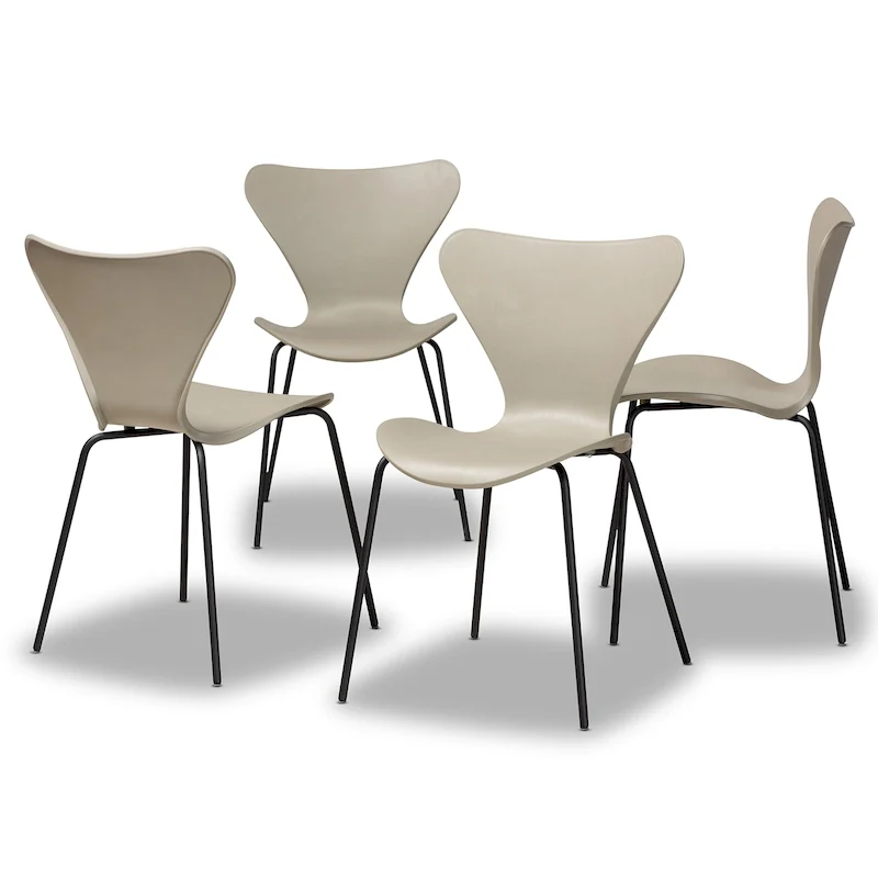 Beige Plastic Dining Chairs - 4-Piece Metal Frame Set