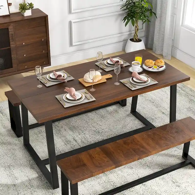 63-Inch Large Dining Table (Seats 4–6) — Features Heavy-Duty Metal Supports