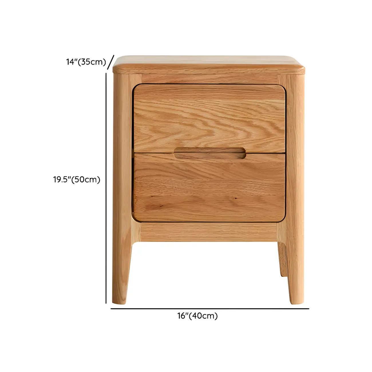 Rectangular Natural Wood 2 Drawer Bedside Nightstand