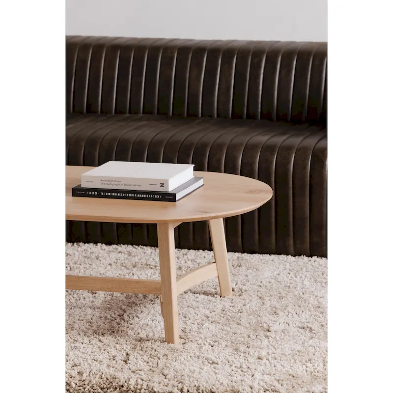 Natural / Dark Brown Solid Oak Coffee Table, Scandinavian Style, Seats 1