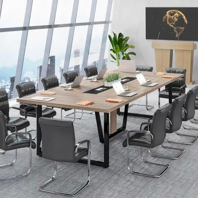 Large Rectangular Conference Table with Cable Management – Brown / Grey, Seats 8–10