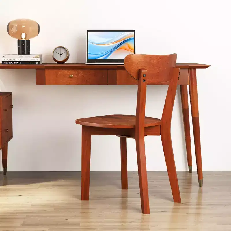 Solid Wood Dining Chair w/ Curved Backrest & Rubber Wood Frame
