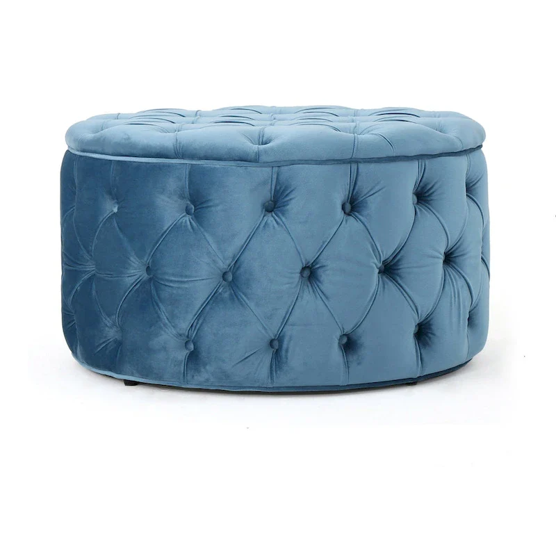 Zelfa Modern Glam Tufted Velvet Round Ottoman by Christopher Knight Home