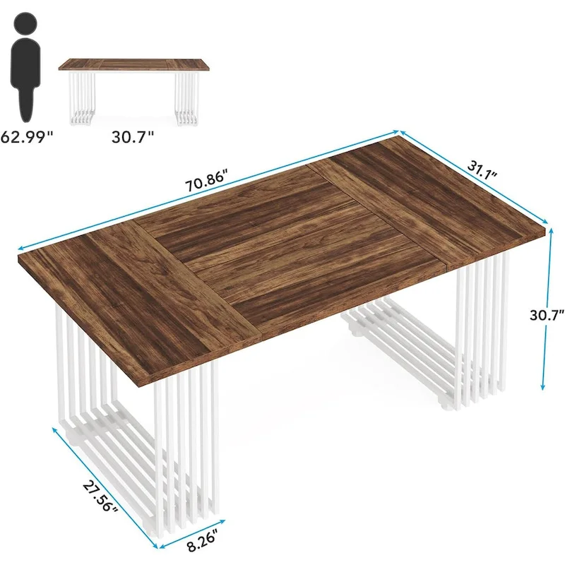 70.9 Modern Office Desk Wood Computer Desk, White Gold Executive Desk