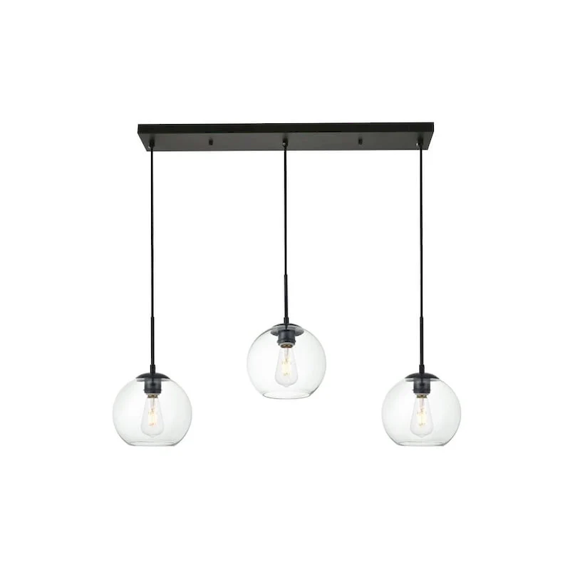 Clear Spherical Glass/ Metal 3-Light 36-inch Pendant