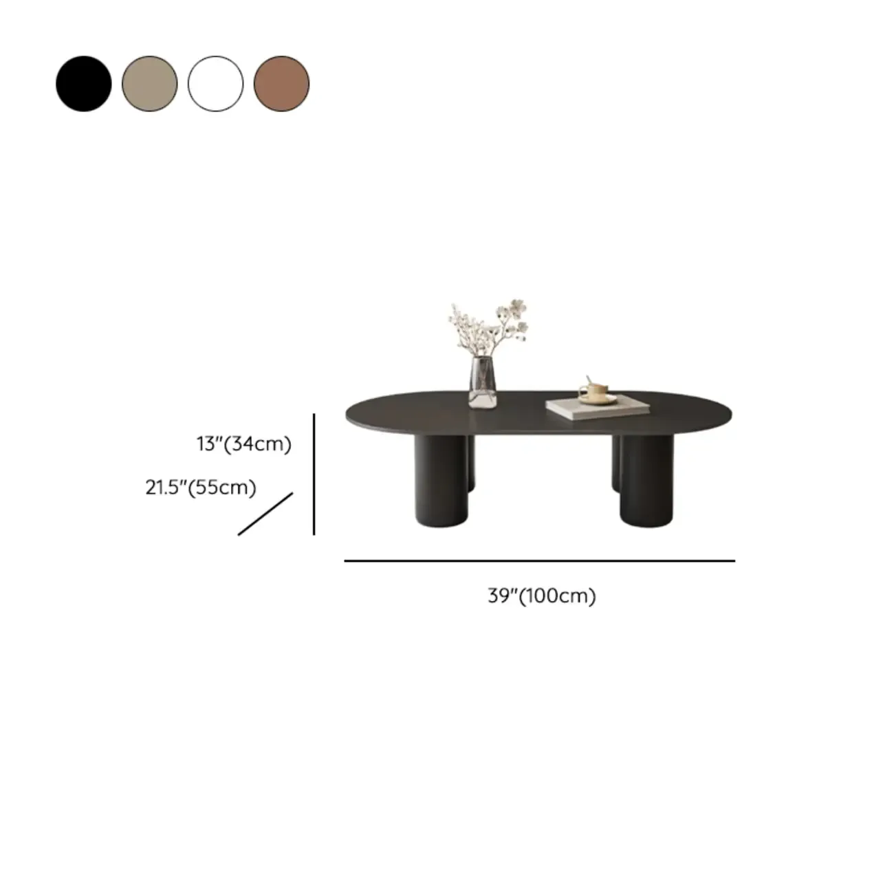 Living Room 4 Legs Simple Wood Stone Oval Coffee Table