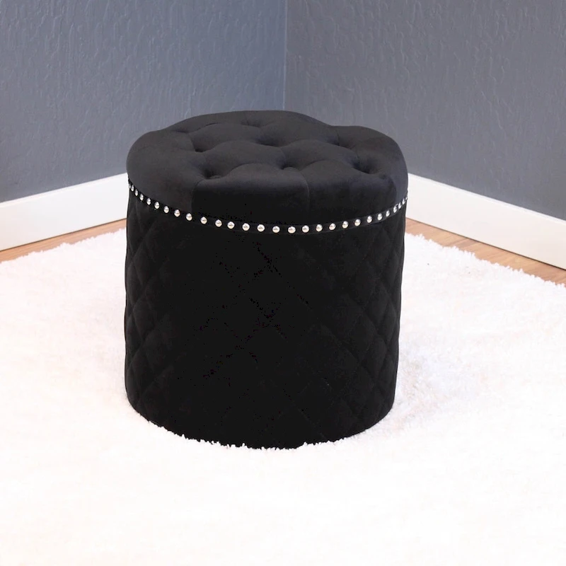 Lemele Solid Round Velvet Ottoman