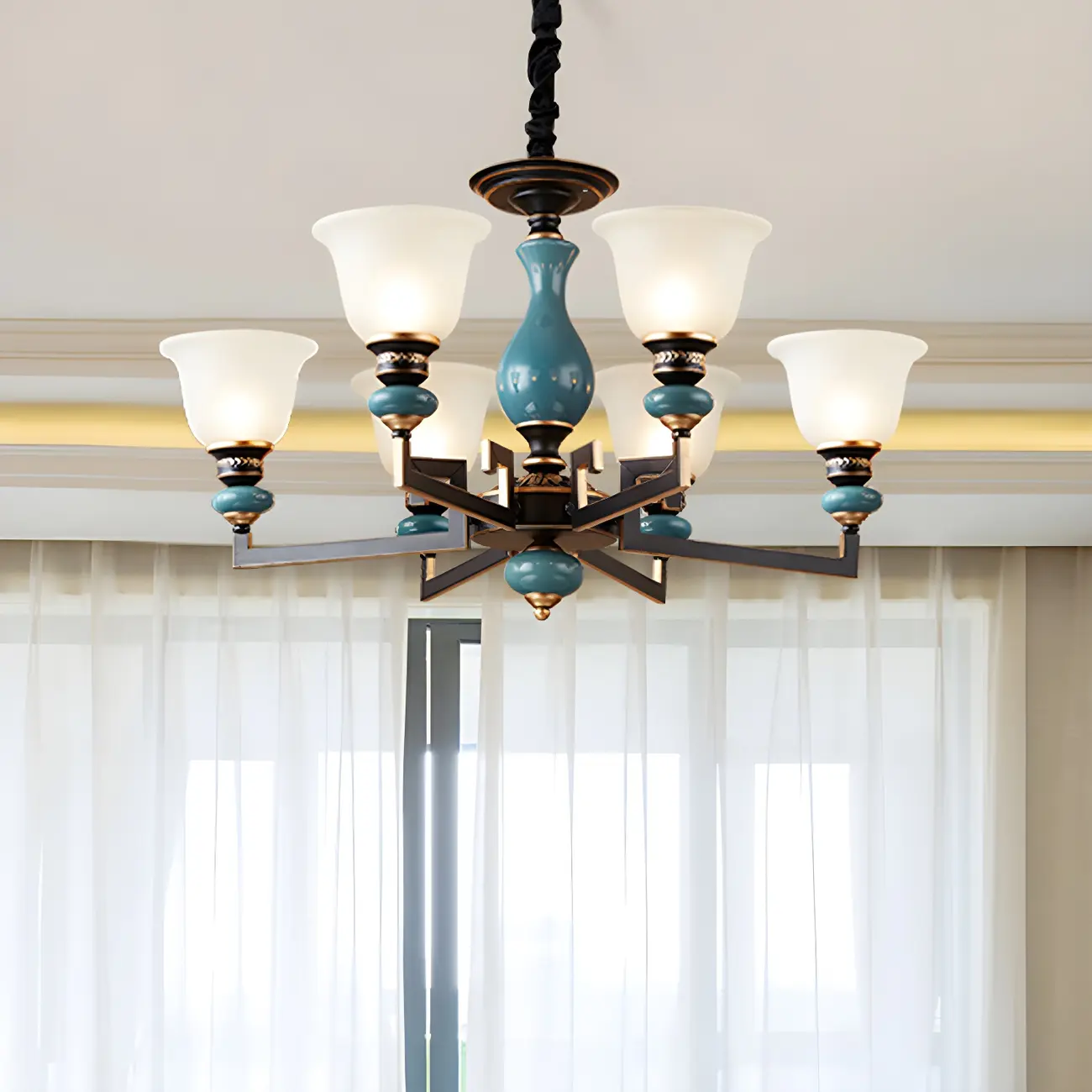 Black Ceramic Glass Geometric Chandelier Light