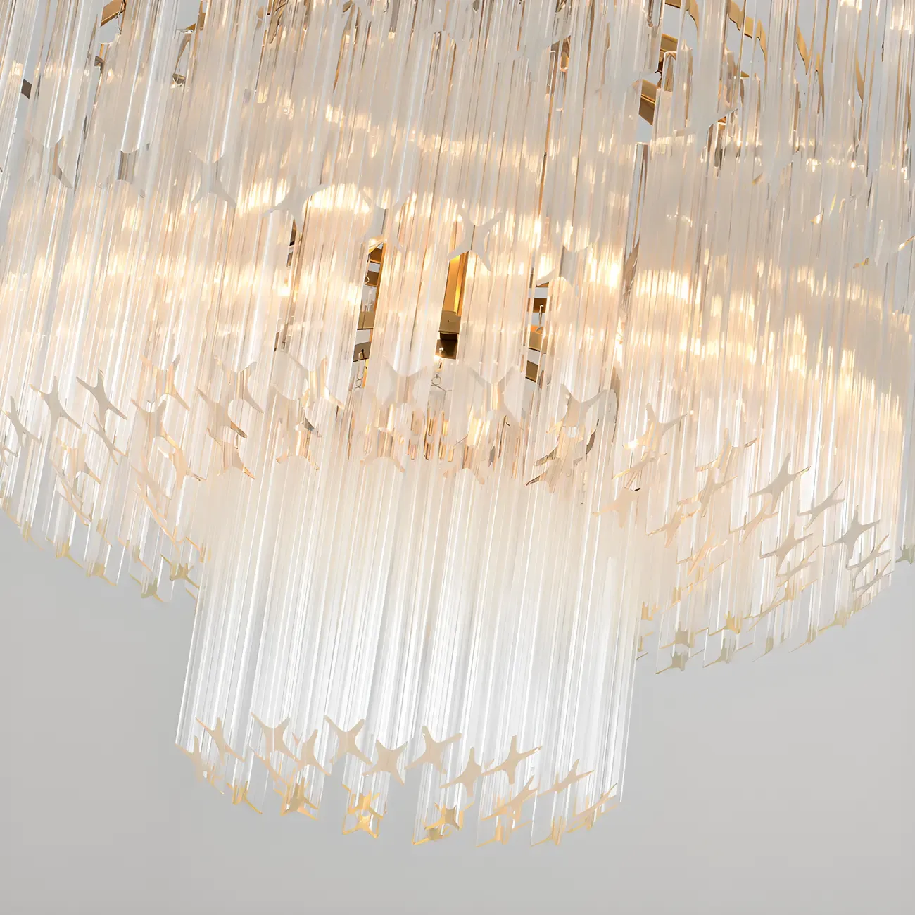 Modern Tier Round Gold Crystal Chandelier Height Adjustable