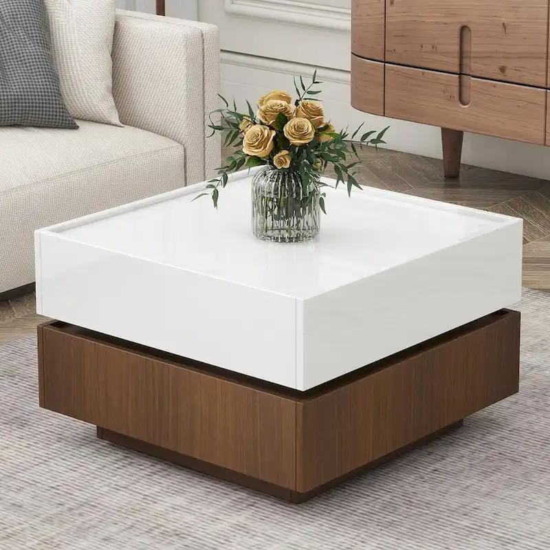 Square 360Rotating Coffee Table with 2 Drawers