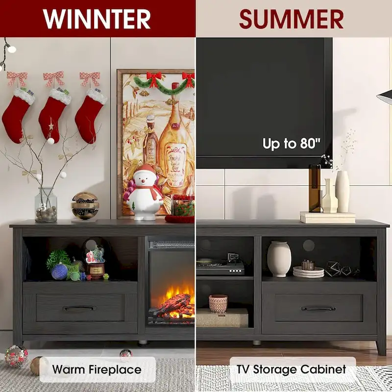 WESOME 70 Fireplace TV Stand Entertainment Center with 18 Electric Fireplace