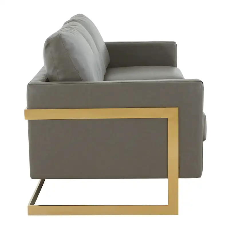 LeisureMod Lincoln Modern Upholstered Leather Sofa with Gold Frame - 83