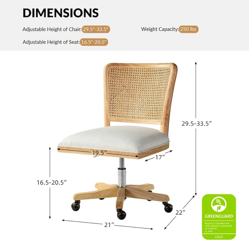 Calcutta Modern Rattan Back Task Chair with Solid Wood Legs by HULALA HOME