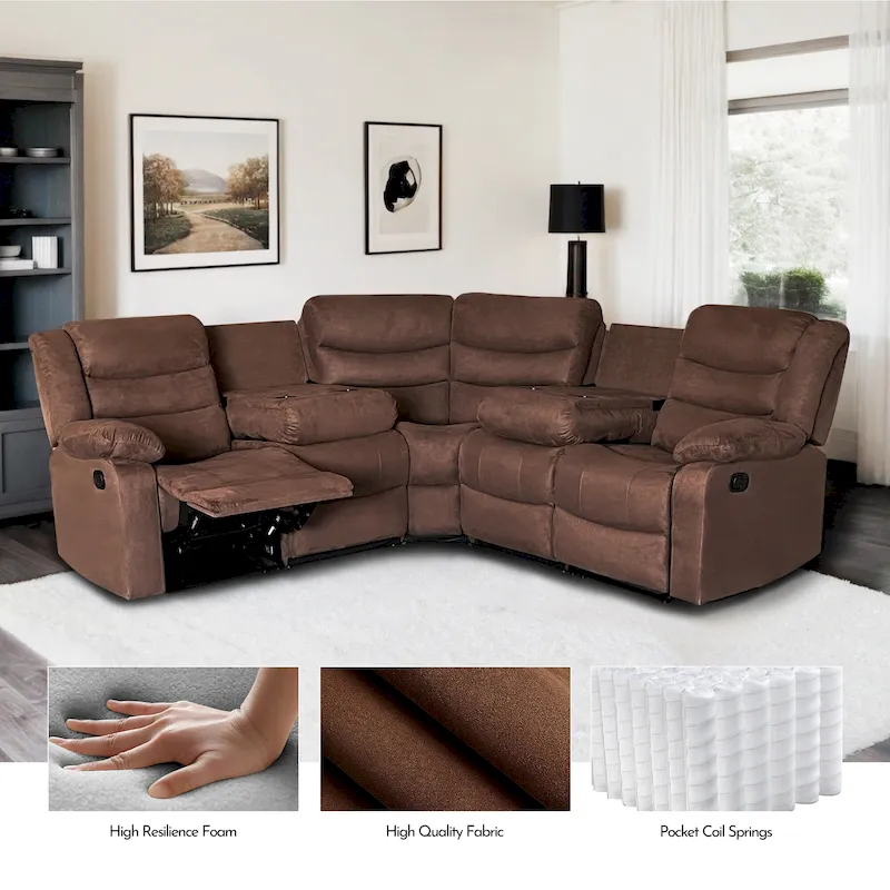 93 Width Polyester/Suede 5-Piece Manual Reclining Sectional Sofa