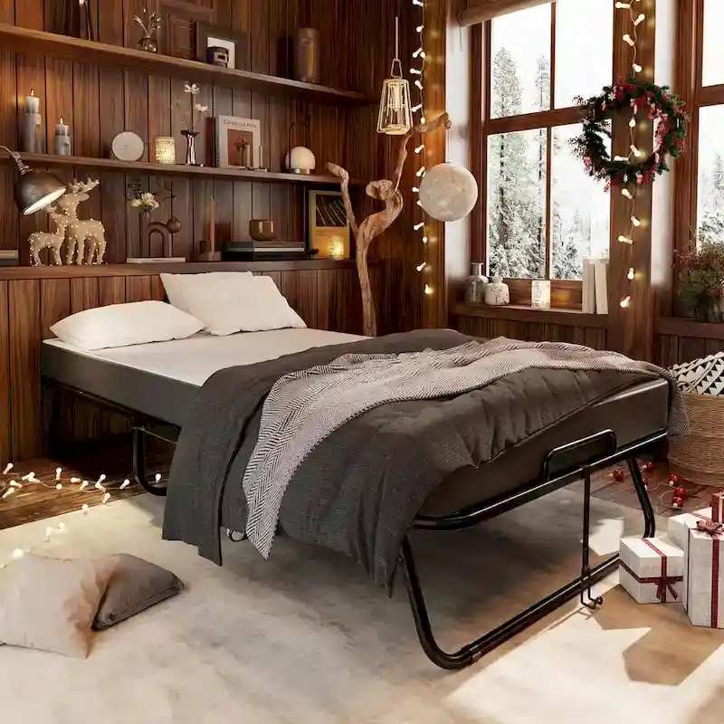 Roll away Space-Saving Sturdy Metal Frame Folding Guest Bed with 5  Thick Mattress