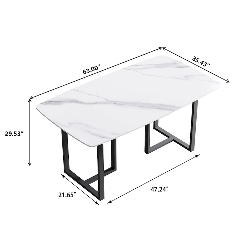 63 inch Modern White Rectangular Dining Table