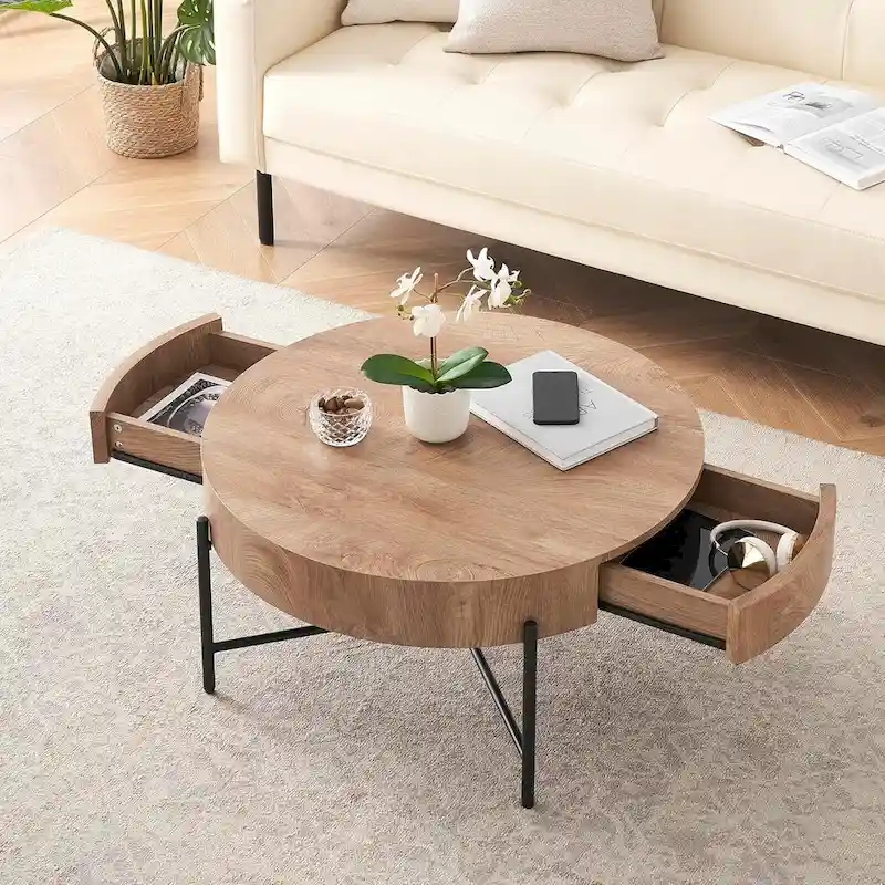 Coffee Table with Drawers Round Center Table