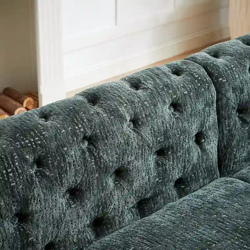 Green 81.5  Chenille L-Shaped 5-Seat Sofa