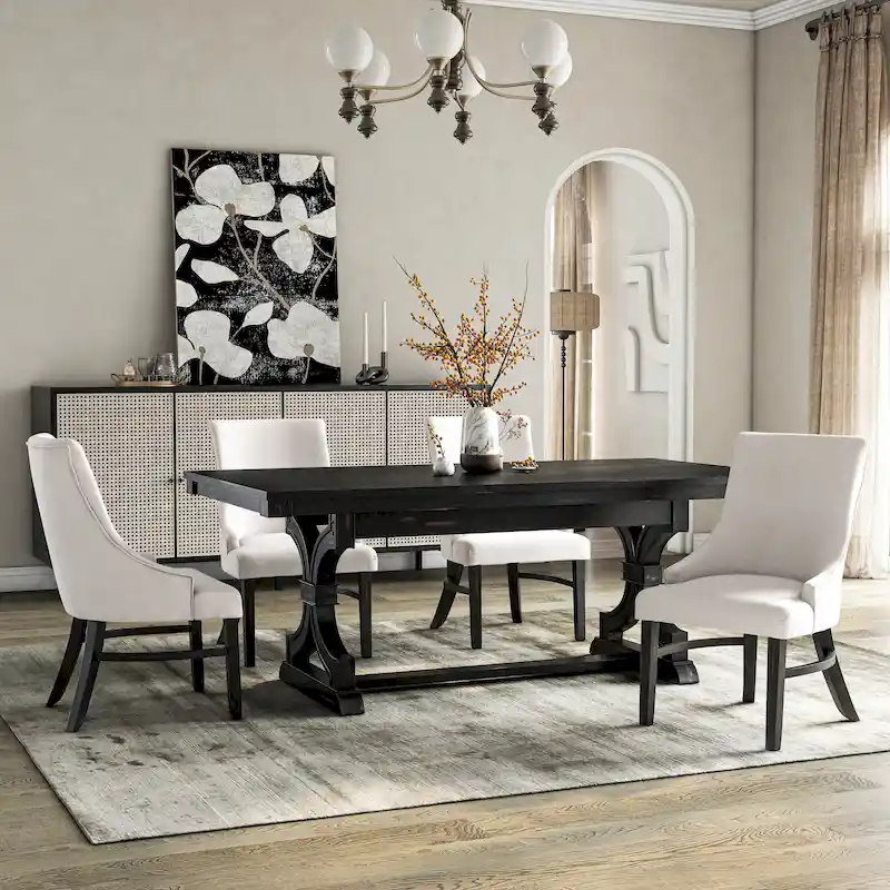 Kieran Farmhouse 5-Piece Black Wooden Dining Set