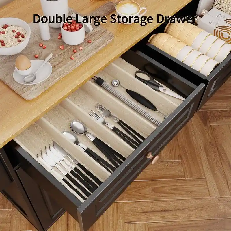 Kitchen Island Cart with Solid Wood Top and Locking Wheels