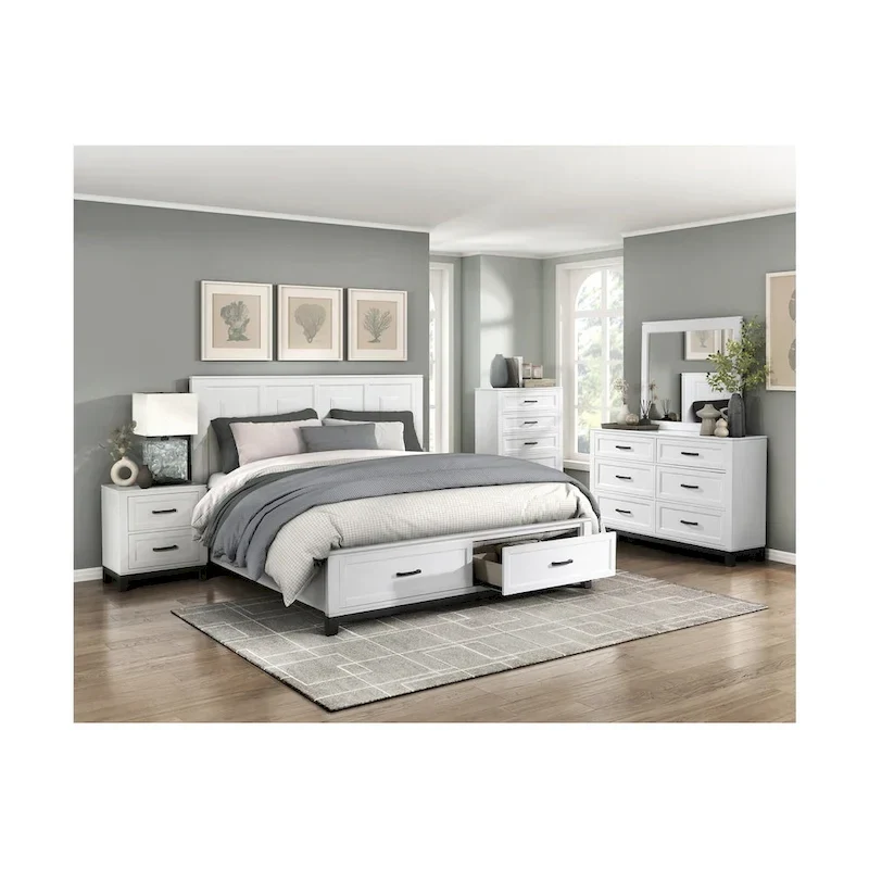 Saratoga 3 Piece White Modern Storage Platform Bedroom Set