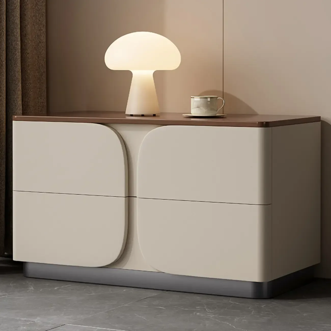 Modern Wooden Bedside Cabinet with Dual Drawers in Cream