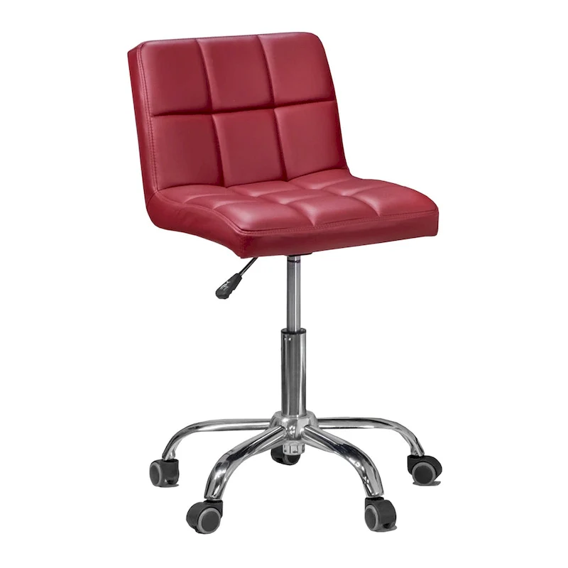 Red Armless Button-Tufted Office Chair, Adjustable Height 19–25