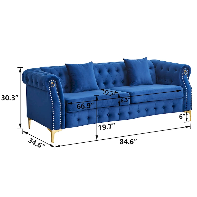 35 D x 85 W x 30.3 H Velvet Chesterfield Button-tufted Sofa