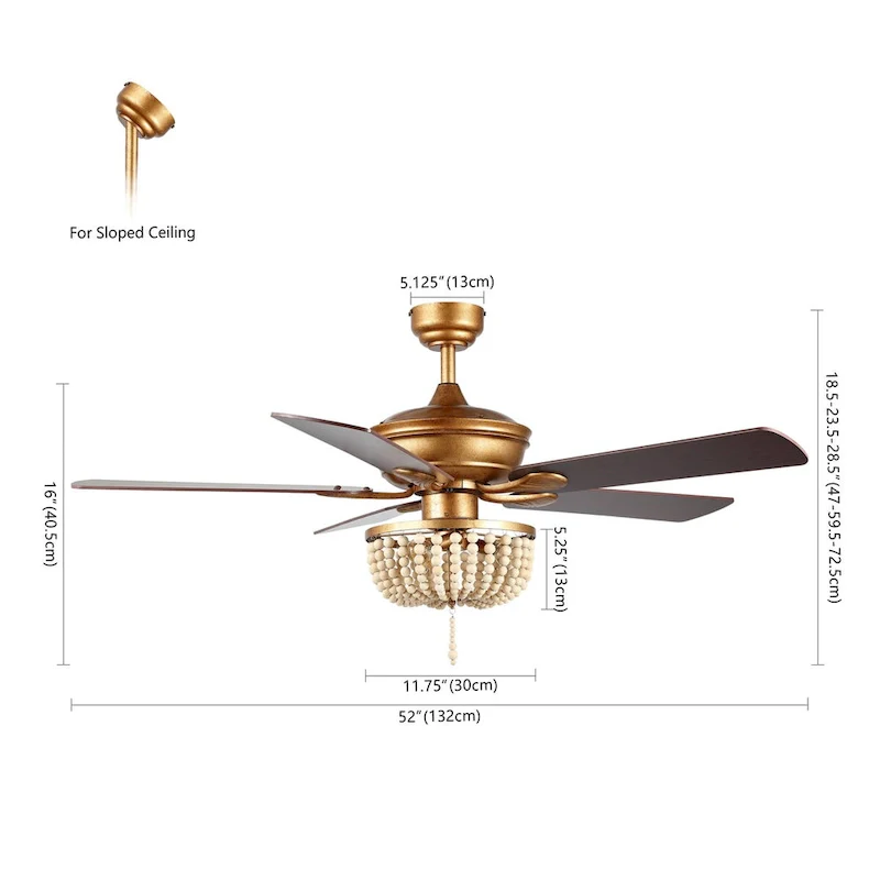 Quinn 52  3-Light Rustic Farmhouse Iron/Wood Bead Mobile-App/Remote-Controlled LED Ceiling Fan, by JONATHAN Y