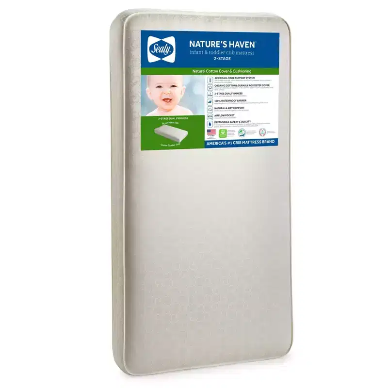 Nature's Haven 2-Stage Baby Crib Mattress and Toddler Bed Mattress - Light Beige: Ultra Firm, Hypoallergenic, Woven Cotton, Bonnell Coils
