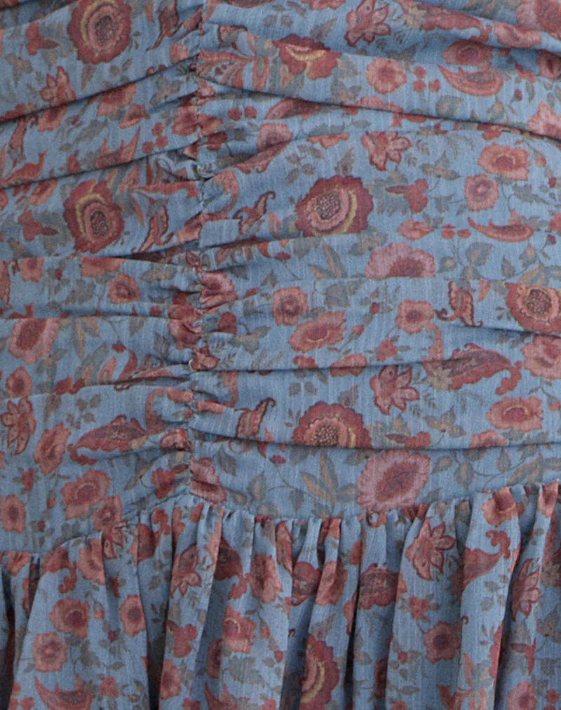 Emika Mini Dress in Shadow Blossom Blue Chiffon