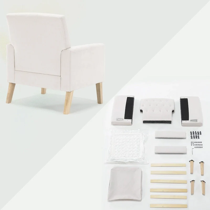 LUE BONA Linen Accent Chair Comfy Living Room Chair with Arms Upholstered Button Tufted Armchair Modern Arm Chairs Set Of 2