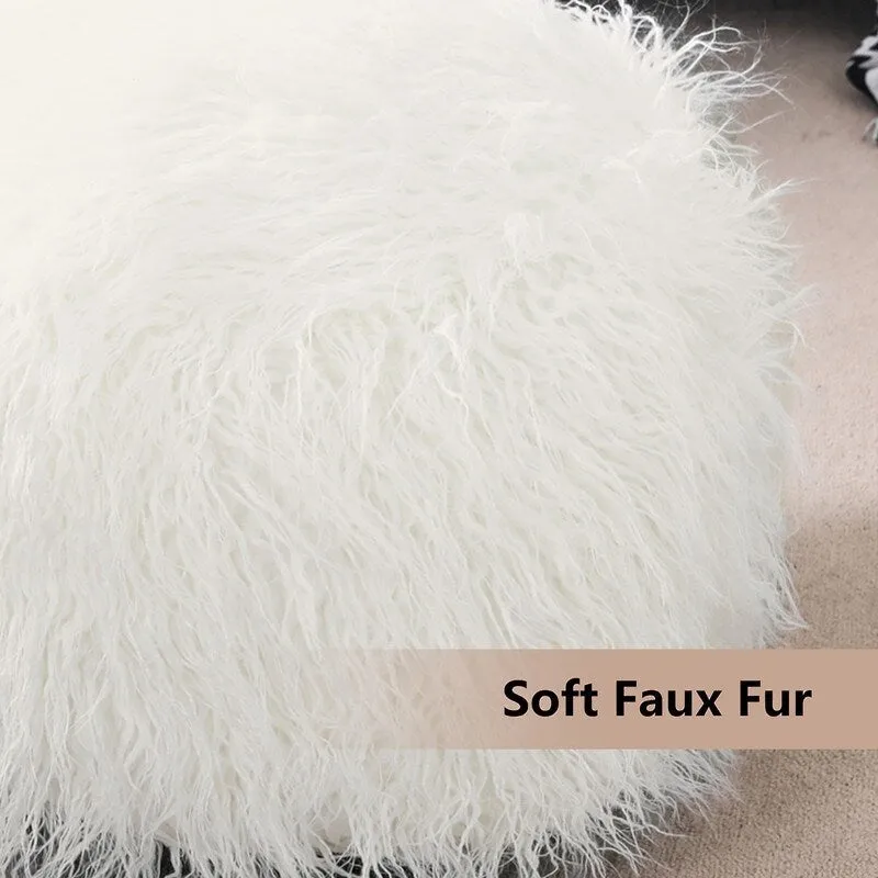 Adeco Unstuffed Ottoman Round Pouf Cushion Covers Faux Fur Foot Stool