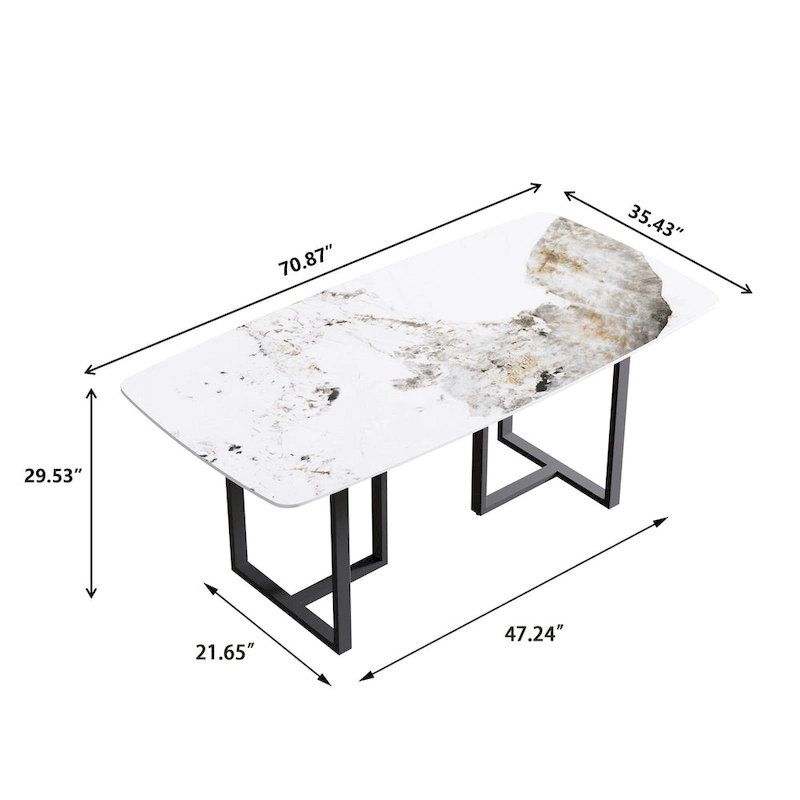 71  Modern Artificial Marble Dining Table with Carbon Steel Base