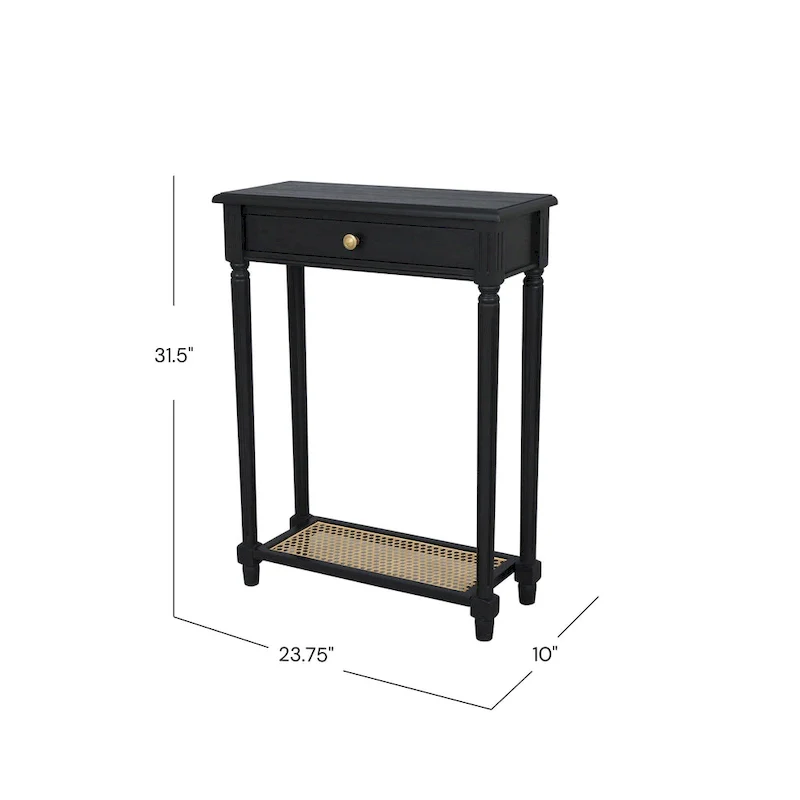 1-drawer Solid Wood Console Accent Table with Cane Shelf