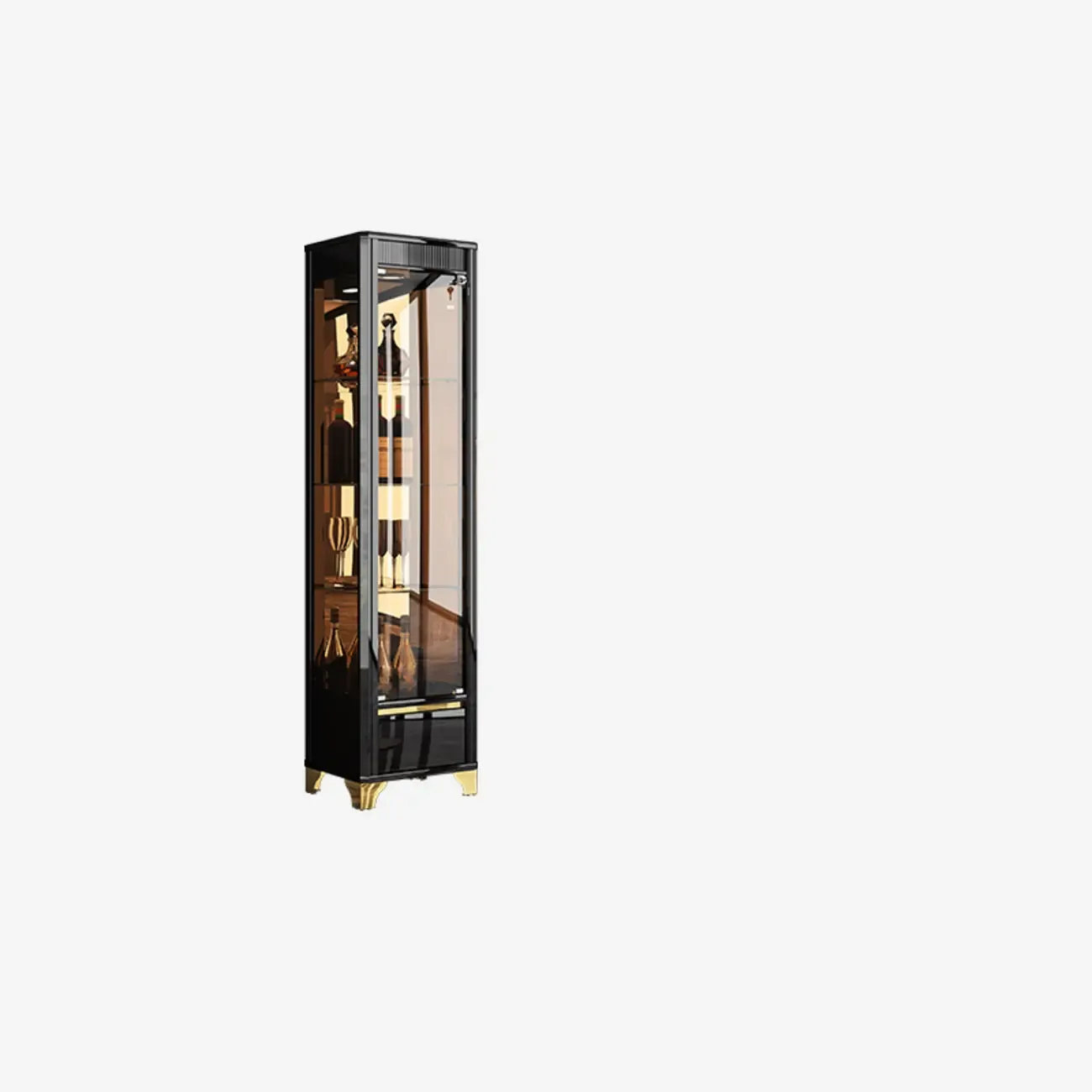 Elegant Black Gold Legs Glass Display Cabinet