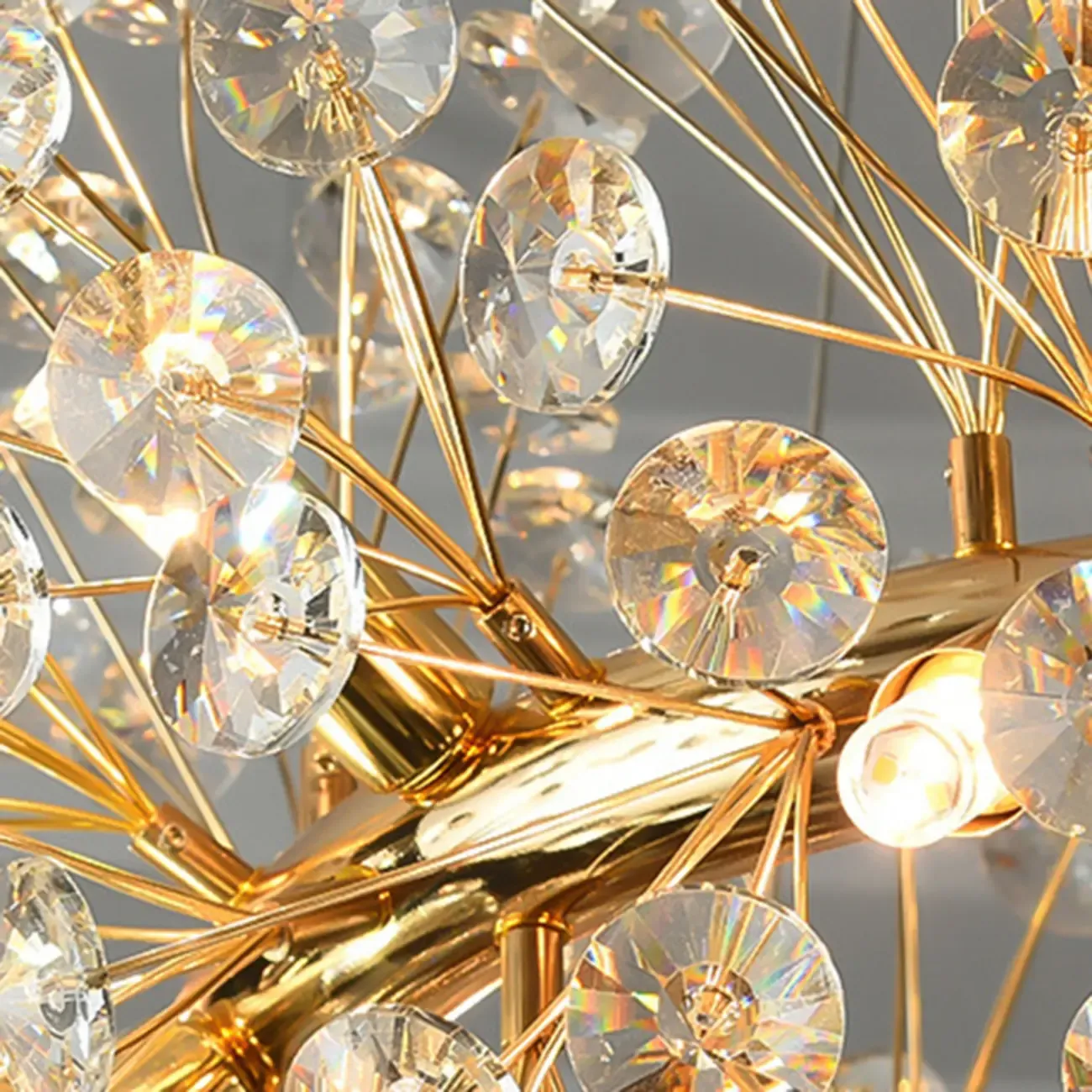 Adjustable Height Gold Crystal Globe Starburst Chandelier
