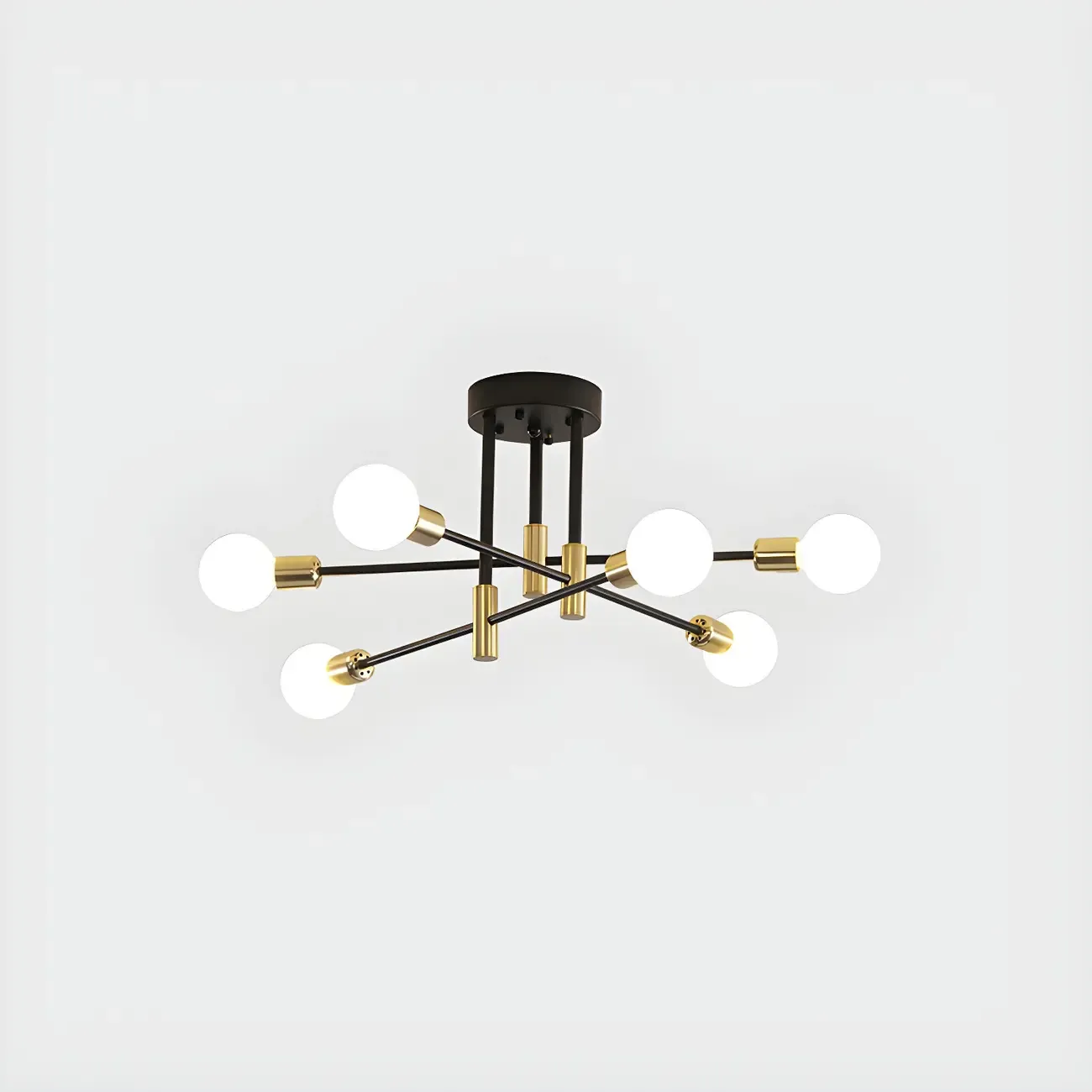 Modern Industrial Black Gold Sputnik Semi Flush Ceiling Light