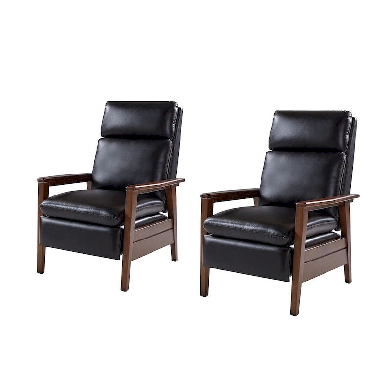 Patrick Mid-century Vegan Leather Solid Wood Recliner Set of 2 by HULALA HOME