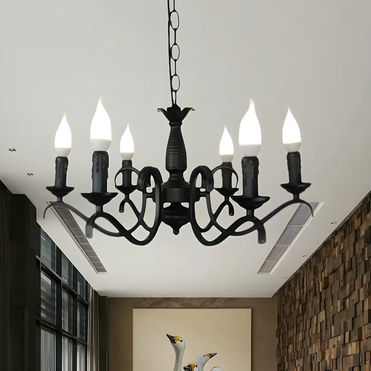 Industrial Black Metal Candelabra Chandelier