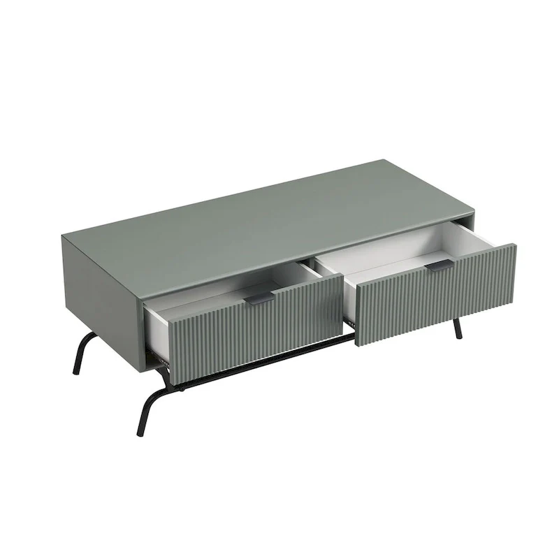 DH BASIC 2-Piece Modern Coffee Table and End Table Set with 3D Wave Accented Drawers by Denhour