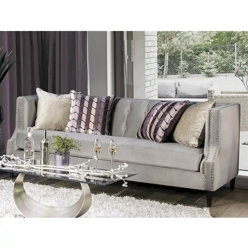 Transitional Fabric Upholstered Tufted Back Tuxedo Arms Sofa